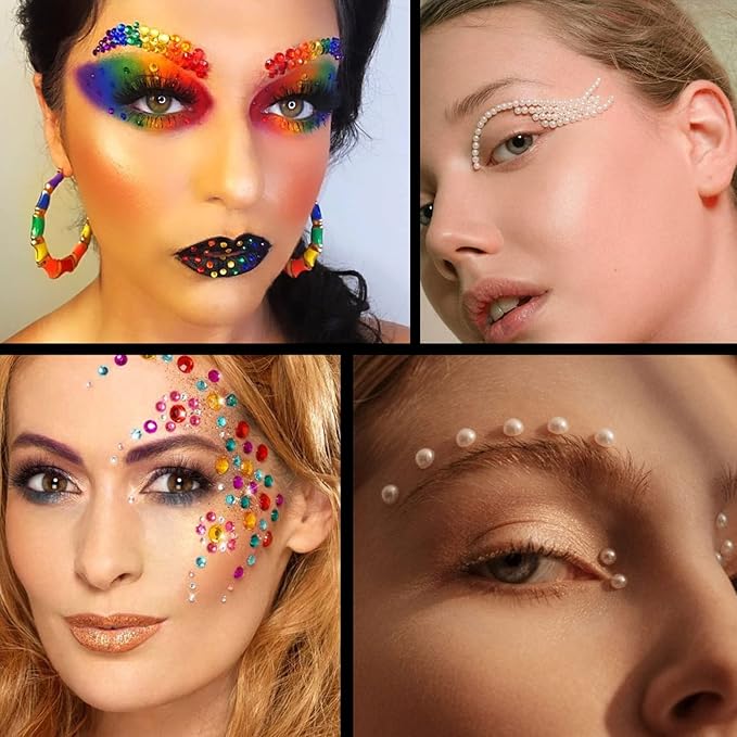 Flat Back Rhinestone+Half Round Pearl Kits Colorful Rhinestones+Beige Pearls With Picker Pencil And Tweezer For Home DIY And Professional Use-Velvo Beauty