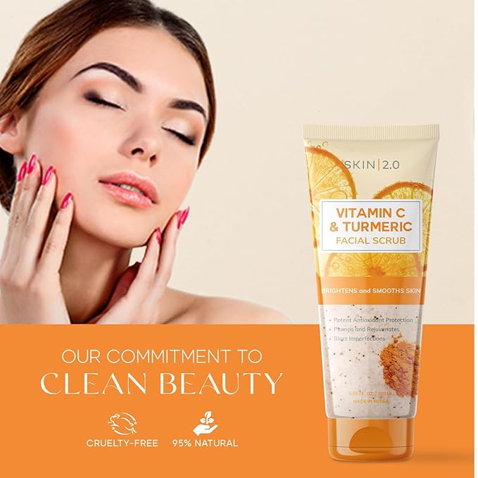 Vitamin C & Turmeric Face Scrub - Dermatologist Tested, Exfoliating, Brightening, Hydrating, Anti-Aging, Clean Beauty, Cruelty-Free Korean Skincare, All Skin Types - 6.76 Fl Oz / 200ML-Velvo Beauty