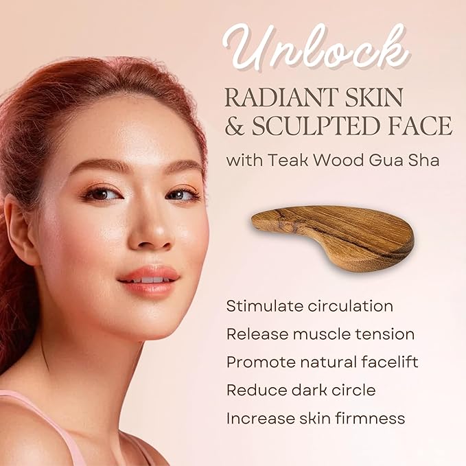 Teak Wood Gua Sha Facial Tool for Face and Body Massage, Anti-Aging Reduce Puffiness Wrinkles Shape Jawline Skincare Routine Treatment, Wooden Gua Sha Massager with Travel Pouch for Gift Set-Velvo Beauty