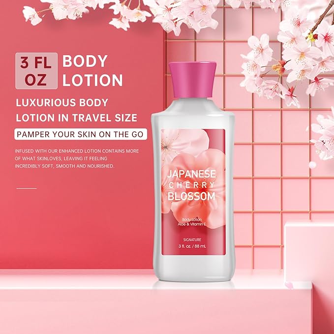 Bath Gift for Women and Girls, Japanese Cherry Blossom Spa Set With Natural Extracts, 3PCS Set - Shower Gel, Lotion, Mist, Personal Self Care Kit, Body Care Travel Set-Velvo Beauty