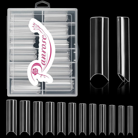 Ranrose 120PCS Extra Long Half Nail Tips,XXL Super Long Half Cover Deep C Curve False Nails 12 Sizes Tapered Square Press on Nails with Box-Velvo Beauty