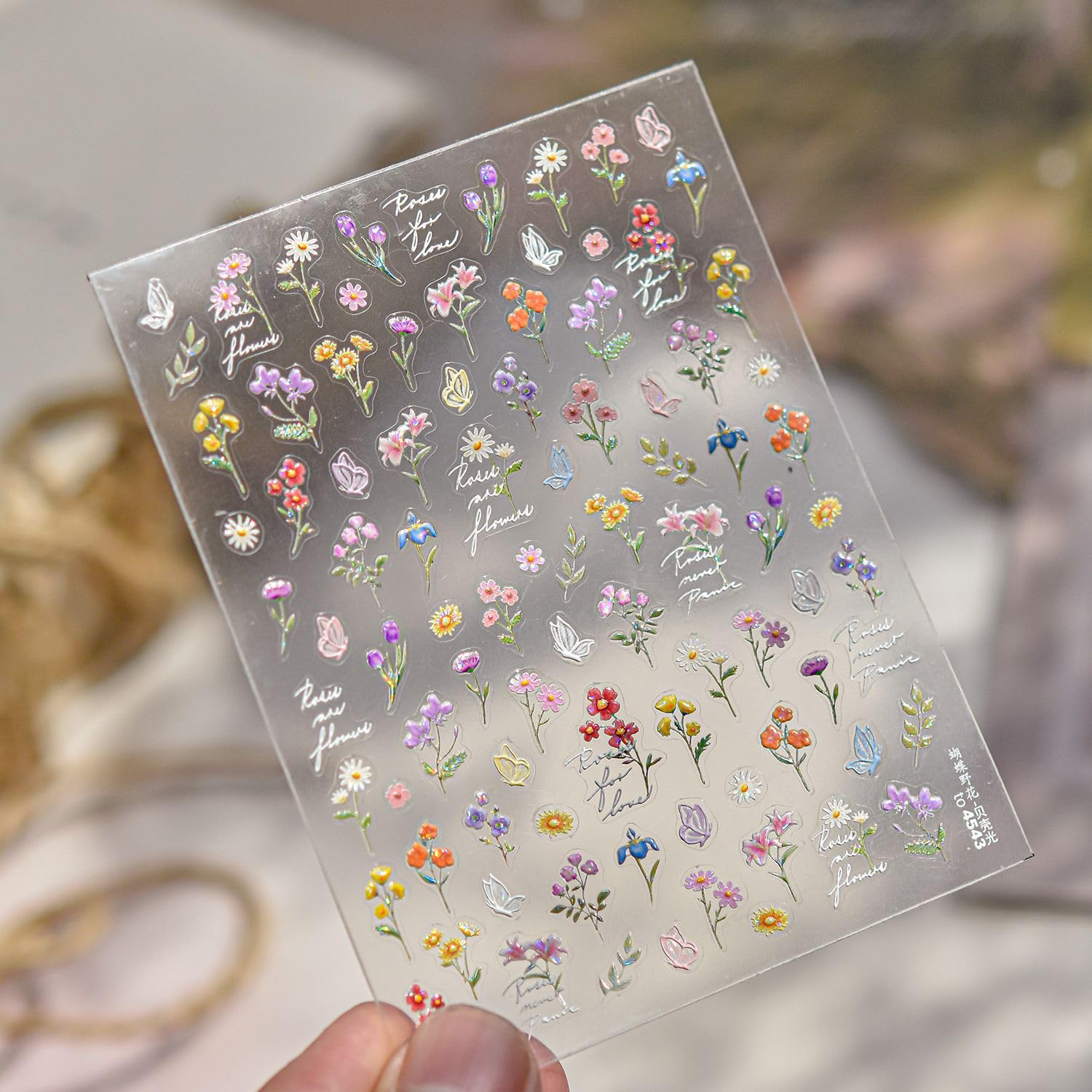 Flowers Nail Art Stickers for Acrylic Nails Colorful Flower Nail Decals 5D Embossed Self Adhesive Daisy Nail Sticker with Butterfly Designs Nail Stickers Spring Cute Floral Nail Decal for Women-Velvo Beauty