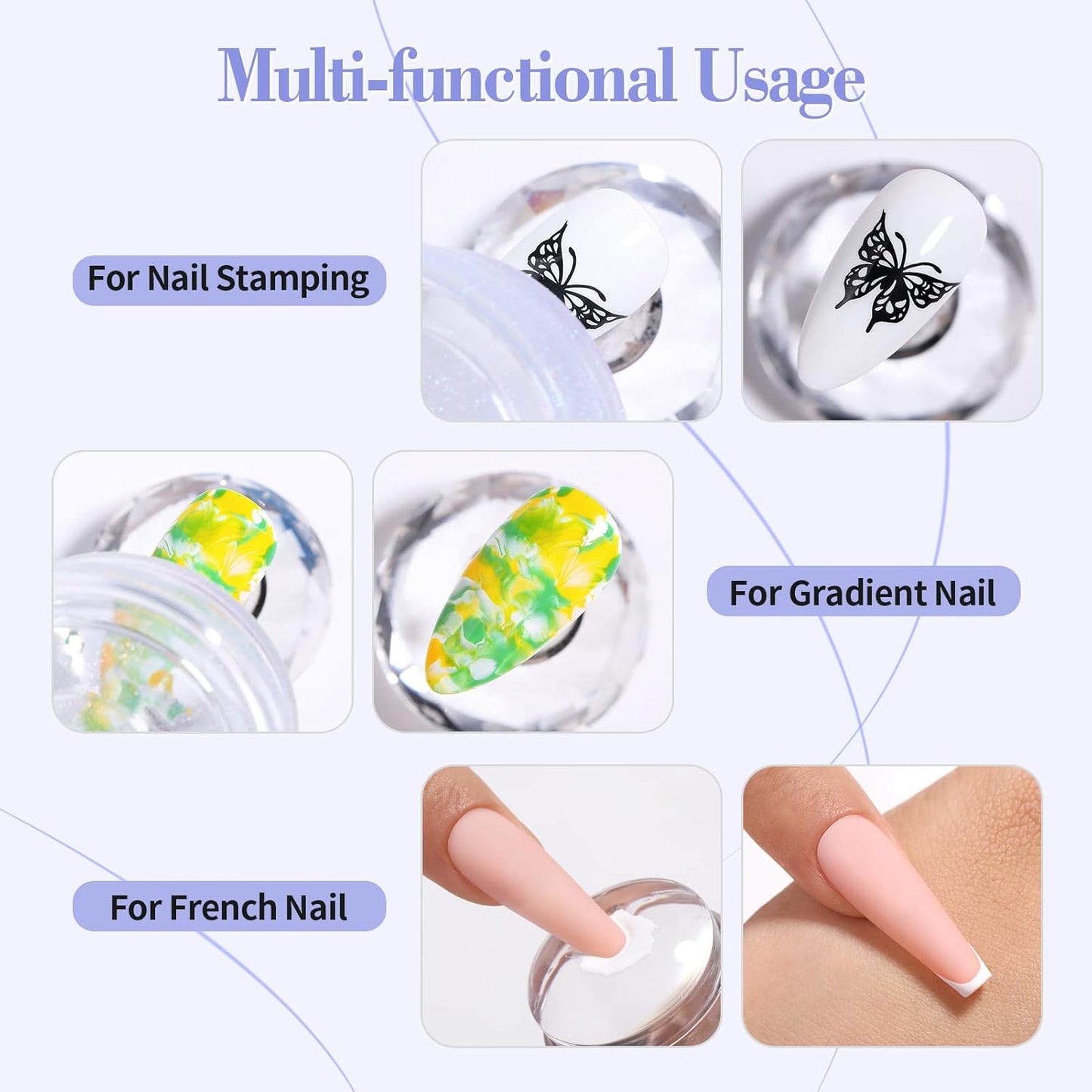 Born Pretty French Tip Nail Stamp, 6PCS Art Stamper With Scrapers, Silicone Stamping Long & Short Jelly Stamper Kit for French Manicure Home DIY Art Salon-Velvo Beauty