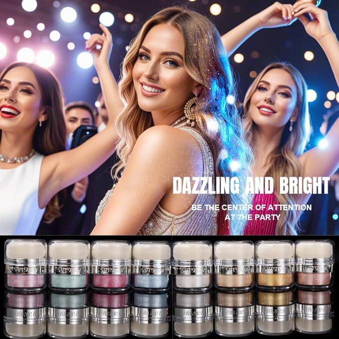 Glitter Body Highlighter Powder Body Shimmer Sparkle Face Brightening Highlighter Powder for Face Eyes Body Glow Makeup With sponge head（04#）-Velvo Beauty