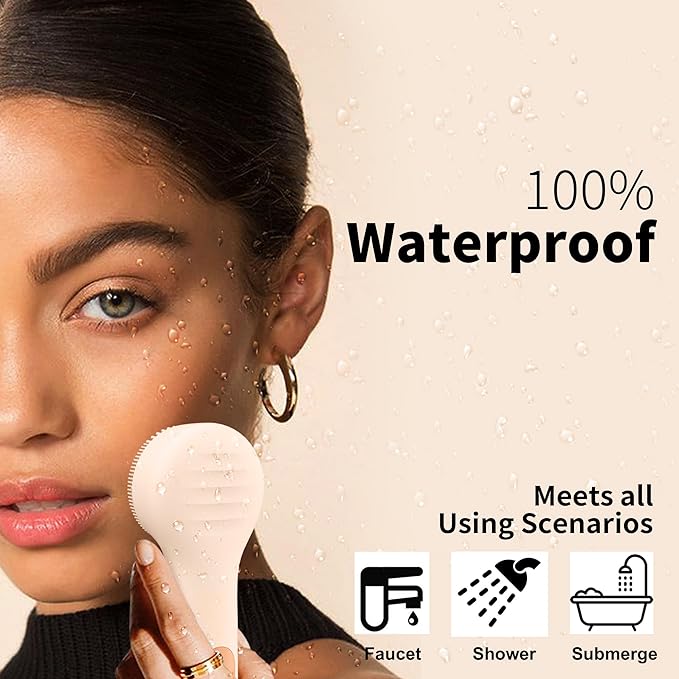 Silicone Face Scrubber, NågraCoola CLIE 2.0 Facial Cleansing Brush, Rechargeable, Waterproof Face Scrub Brush for Cleansing, Exfoliating, Massaging, Electric Facial Exfoliator for Women and Men - Oat-Velvo Beauty
