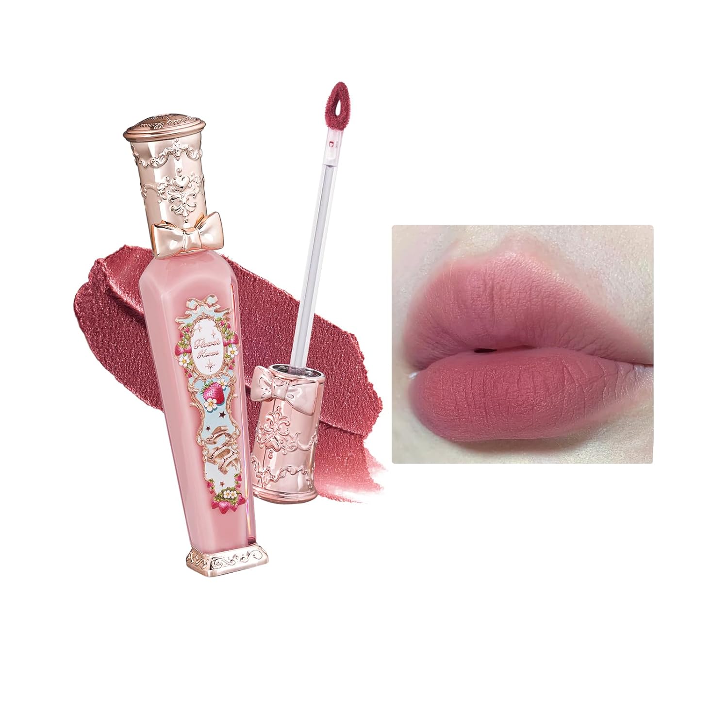 Flower Knows Strawberry Rococo Cloud Lip Cream,Velvety Matte Liquid Lipstick,Pink Lipstick,Long Lasting Lip Stain,Kiss-proof Blurred Lipstick for Girls&Women,0.12 Fl Oz(S06 Tea Break)-Velvo Beauty