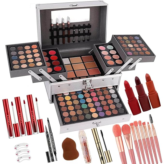 132 Color All- In- One Makeup For Women Full Kit,Professional Makeup Kit,Makeup Gift Set for Women,Girls&Teens,Include eyeshadow/lipstick/concealer/Lip Gloss/Eyeliner/Mascara（006N2-Silver）-Velvo Beauty