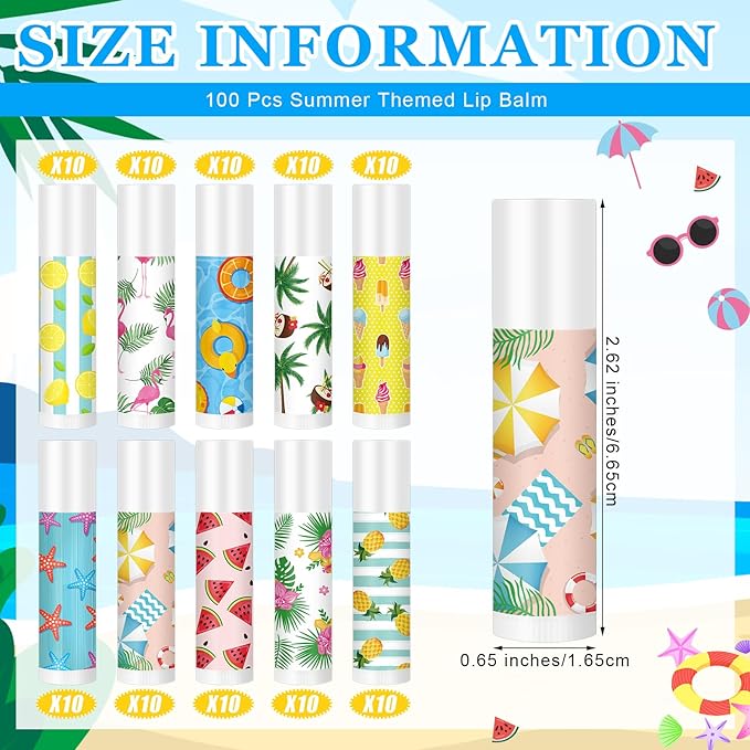 100 Pcs Summer Lip Balm Bulk Moisturizing Lip Balm Jasmine Flavor Lip Balms Cream Tropical Hawaiian Beach Luau Party Lip Care Product for Stocking Stuffers Beauty Gifts Women Men-Velvo Beauty