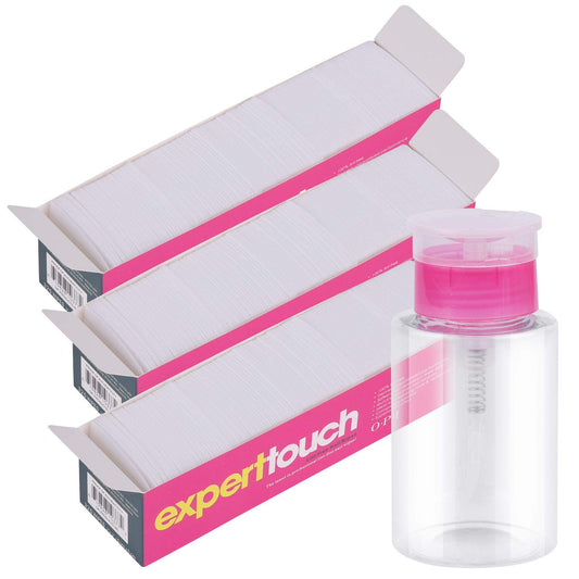 975 Pcs Lint Free Nail Wipes Cotton Pads 2" x 2" and 6oz Nail Polish Remover Push Down Pump Dispenser Bottle-Velvo Beauty