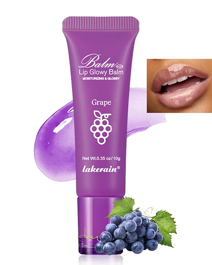 Hydrating Lip Glowy Balm, Ultra-Nourishing Lip Balm for Dry Cracked Lips, Moisturizer Lip Repair Sleeping Lip Mask, Day and Night Lip Care Therapy Treatment,Glossy Smooth Lip Butter Balm-04#Grape-Velvo Beauty