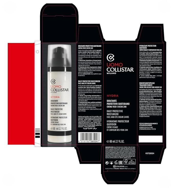 Collistar Uomo Hydra Daily Protective Moisturizer Face and Eye Cream 80 ml, 2.7 Fl Oz Made in Italy [italian import]-Velvo Beauty