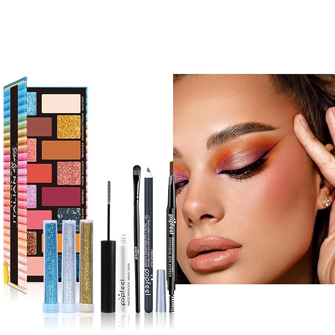 Makeup Kit for Teens, Makeup Starter Kit for Teens with Gift Bag, Matte Glitter Shadow Palette, Lipstick Set, Eyebrow Pen, Black Mascara, Shimmer Powder etc, Birthday Gifts for Women Girls-Velvo Beauty