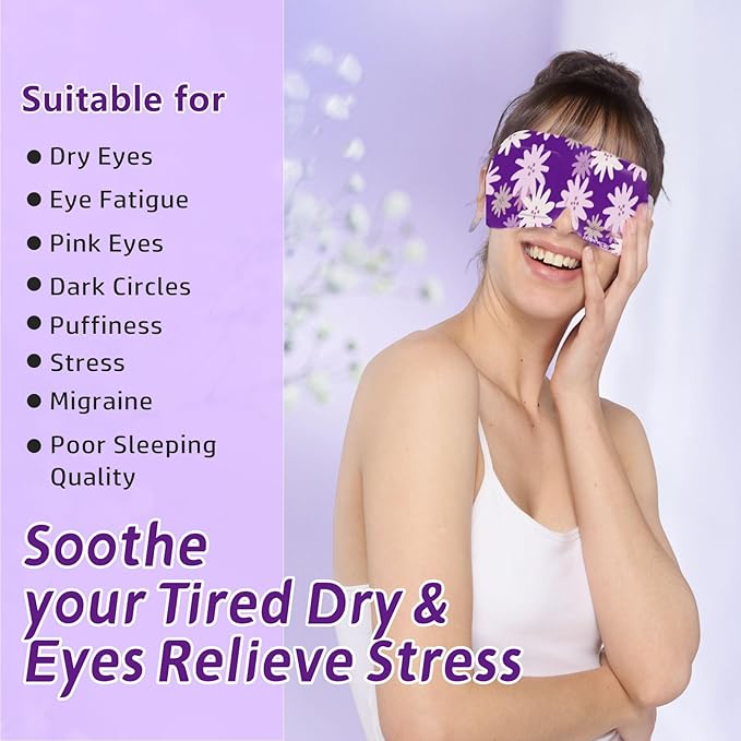 Steam Eye Mask Self Heating Moist Eye Compress Disposable SPA Warm Eye Mask 10 Packs for Dry Eyes, Eye Fatigue, Stress Relief, Soothing Headache Travel Trouble Sleeping(Lavender)-Velvo Beauty