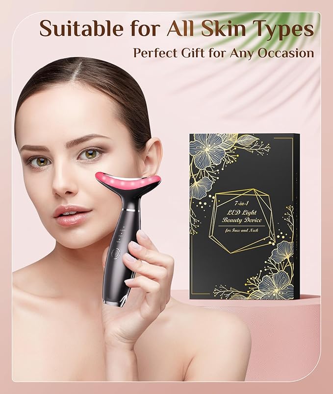 7 Color Galvanic Machines - Red Light Therapy for Face and Neck, Face Massager Tool for Wrinkles, Double Chin, Vibrating Facial Massager with Thermals, Black-Velvo Beauty