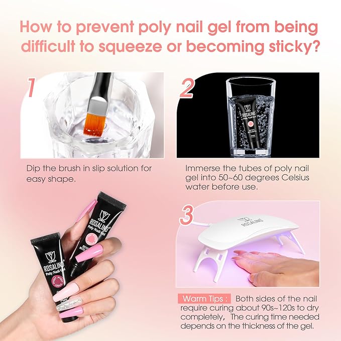 ROSALIND 28 Colors Poly Nail Gel Kit with Mini U V/LED Lamp White Nude Poly Nails Gel Kit Starter Kits With Slip Solution Pink Extensions Set for Nail Manicure Beginner-Velvo Beauty
