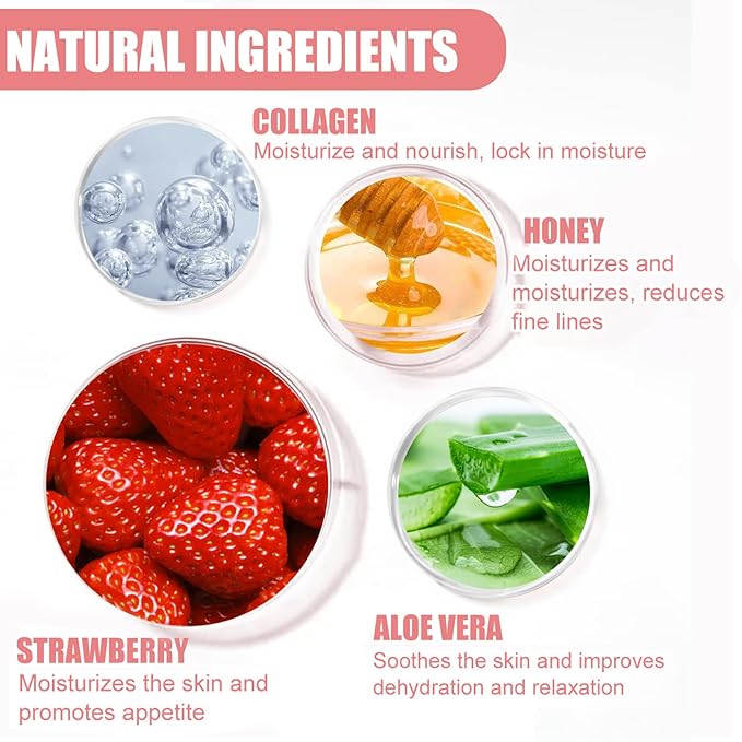 2PCS Bee Lip Balm Honey Pot,Honey Lip Balm With Honey Spoon,Honey Lip Mask Moisturizing Hydrating Prevents Dry and Chapped Lips,Lip Exfoliating Bee Lip Balm（Honey+Strawberry）-Velvo Beauty