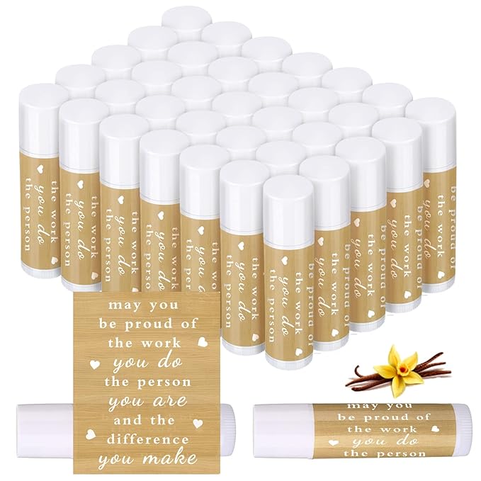 Demissle Thank You Gifts for Coworker Lip Balm Bulk Set Inspirational Appreciation Gifts Leaving Farewell Gifts Vanilla Ingredients Lips Care Products for Friends Teacher Worker Employee (36 Pcs)-Velvo Beauty