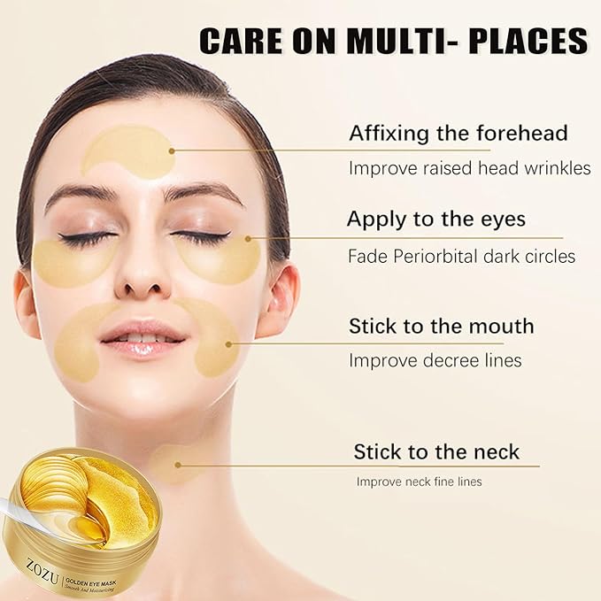 24K Gold Eye Masks, Crystal Collagen Eye Patches for Puffy Eyes, Reducing Fine Lines, Effectively Moisturizing Gold Eye Mask for Dark Circles and Puffiness Wrinkle Eye Bags-Velvo Beauty