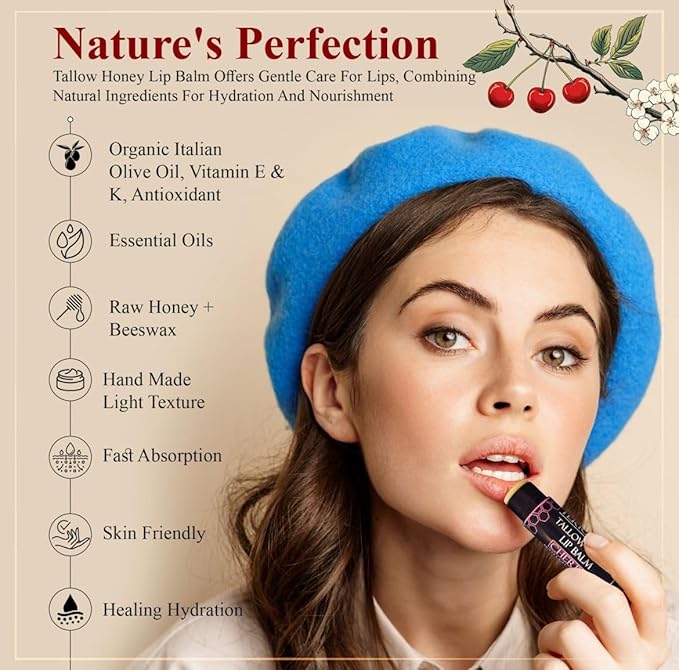 Tallow Lip Balm (3 Pack) - Hydrating With Organic Italian Olive Oil, Pure Grass Fed Tallow, and Beeswax - Long Lasting Lip Therapy (Mint)-Velvo Beauty