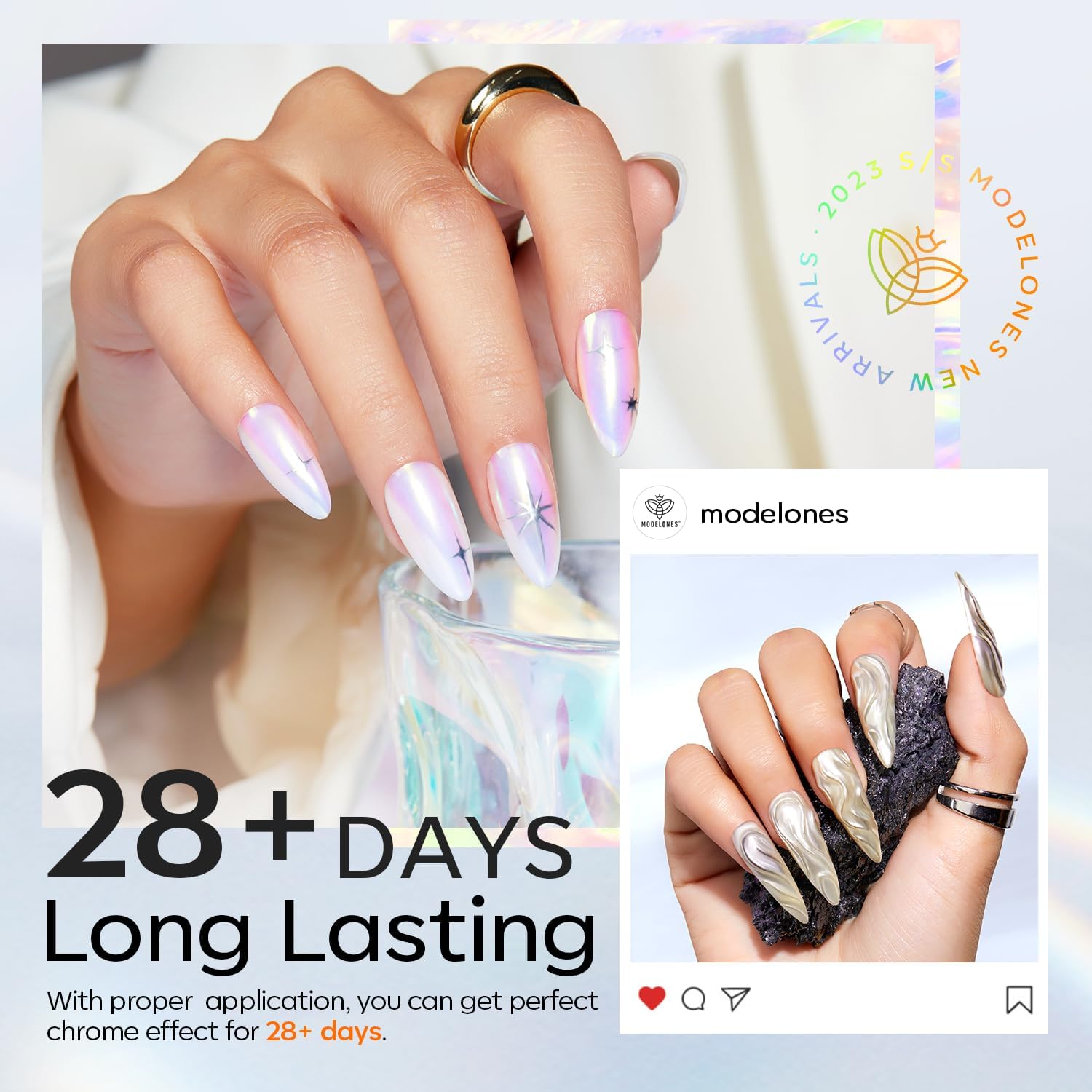 modelones Chrome Nail Powder 4 pcs, White Pearl Nail Chrome Powder, Iridescent Aurora Glitter Mermaid Silver Metallic Mirror Holographic Effect Pearlescent Pigment Dust Kit Resin Craft-Velvo Beauty