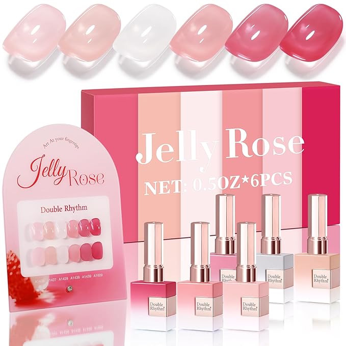 Double Rhythm 6 Pcs 15 ML Gel Polish Set Same Color Same Bottle Soak Off Gel Polish Kit Nail Art Manicure Salon DIY at Home for Women (Milky White Jelly Pink Nude Peach-T6-24)-Velvo Beauty