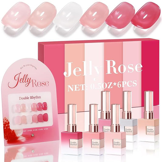 Double Rhythm 6 Pcs 15 ML Gel Polish Set Same Color Same Bottle Soak Off Gel Polish Kit Nail Art Manicure Salon DIY at Home for Women (Milky White Jelly Pink Nude Peach-T6-24)-Velvo Beauty