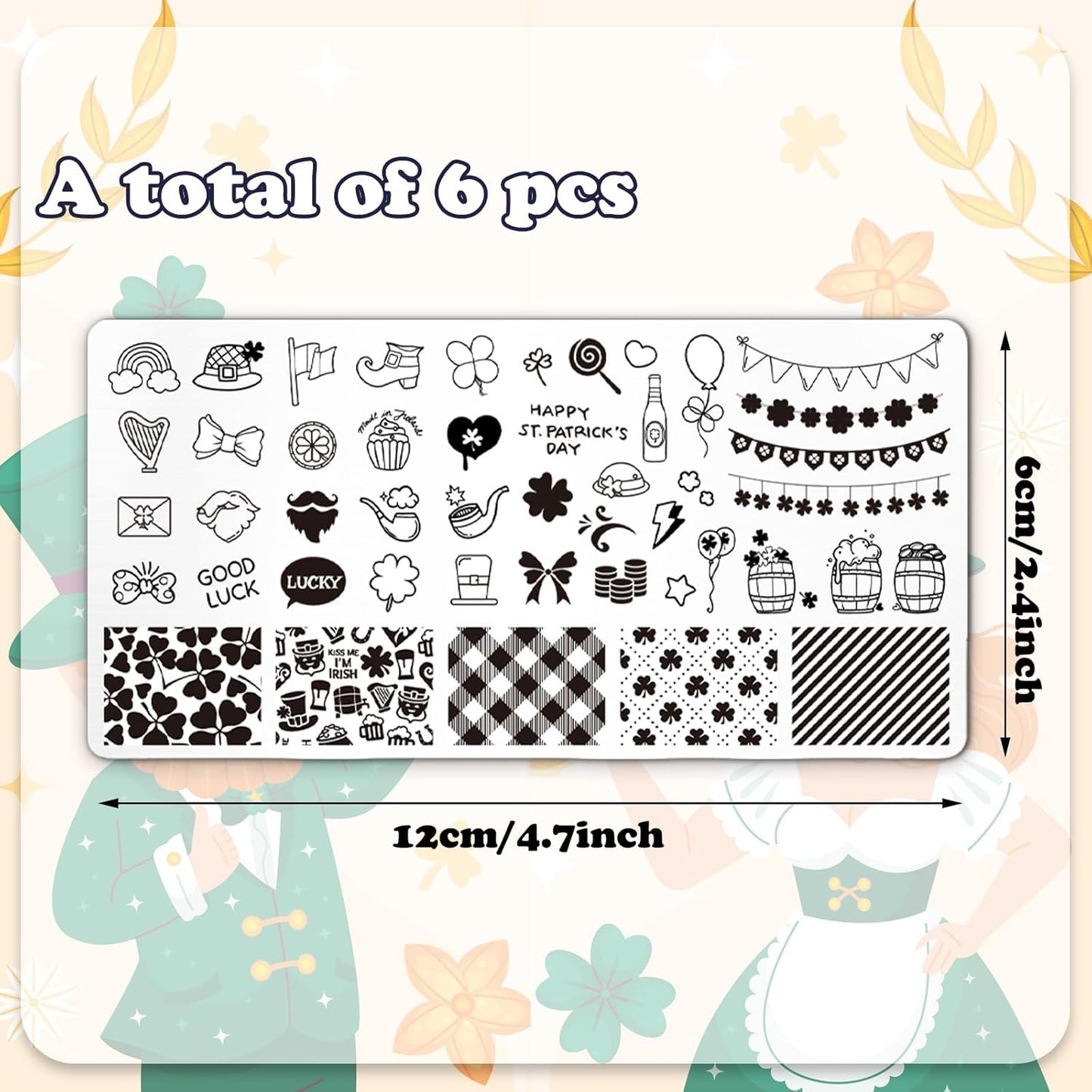 Whaline 6Pcs Valentine's Day St. Patrick's Day Easter Nail Plates Stamping Set Heart Shamrock Egg Stamp Templates Nail Art Plates for DIY Print Manicure Salon Design-Velvo Beauty