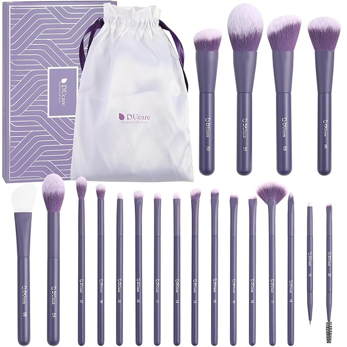 DUcare Makeup Brushes Set Professional 20pcs Vegan Make Up Brushes, Foundation Eyeshadow Concealer Contour Powder Blush Blending Eyeliner Brush with Silicone Face Mask Brush Purple-Velvo Beauty