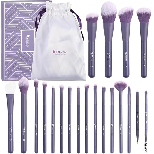 DUcare Makeup Brushes Set Professional 20pcs Vegan Make Up Brushes, Foundation Eyeshadow Concealer Contour Powder Blush Blending Eyeliner Brush with Silicone Face Mask Brush Purple-Velvo Beauty