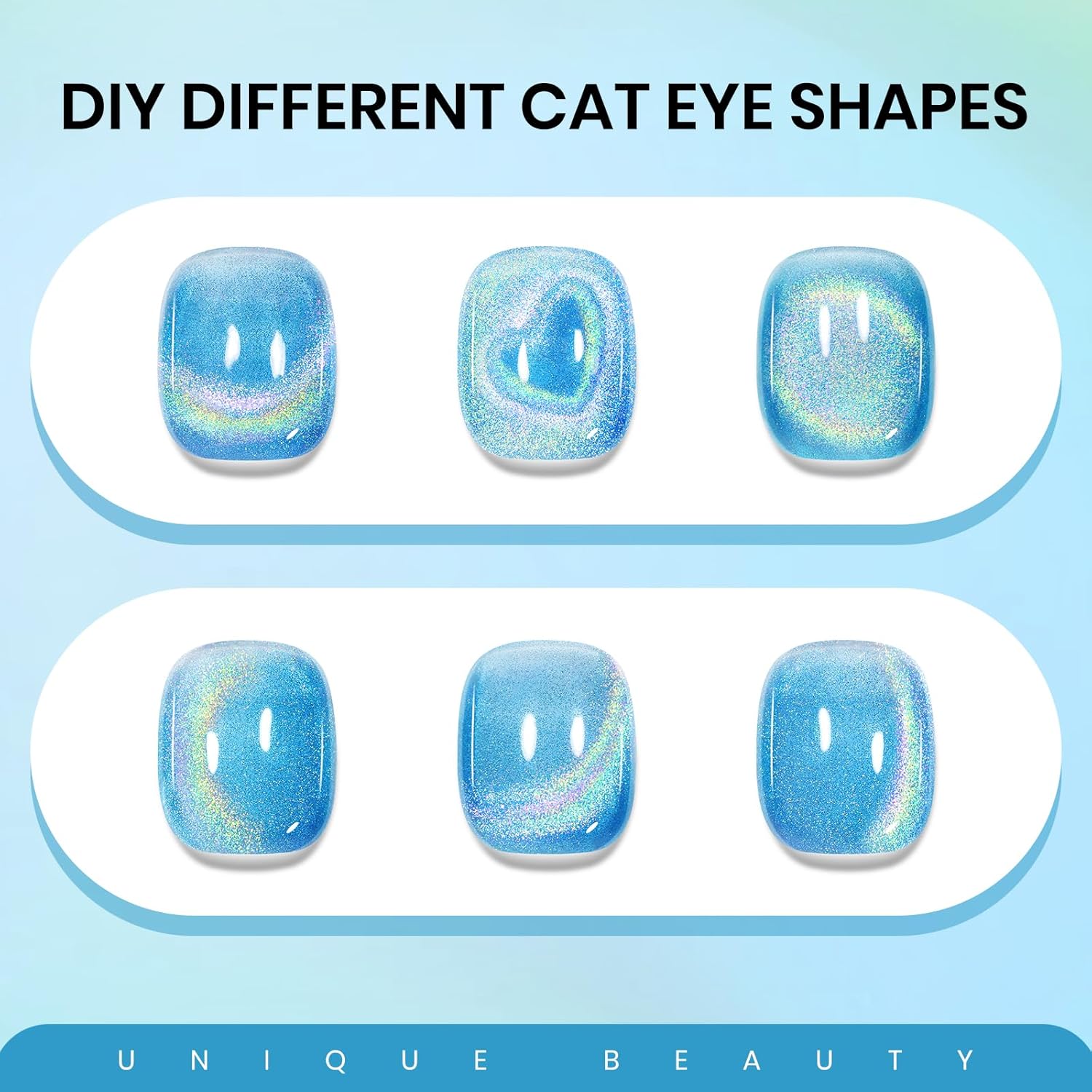 Blue Holographic Gel Nail Polish with Magnetic Rainbow Cat Eye Gel Nail Polish Cateye Glitter Nails Polishes Gels Iridescent Effect for Home DIY Women Girls-Velvo Beauty