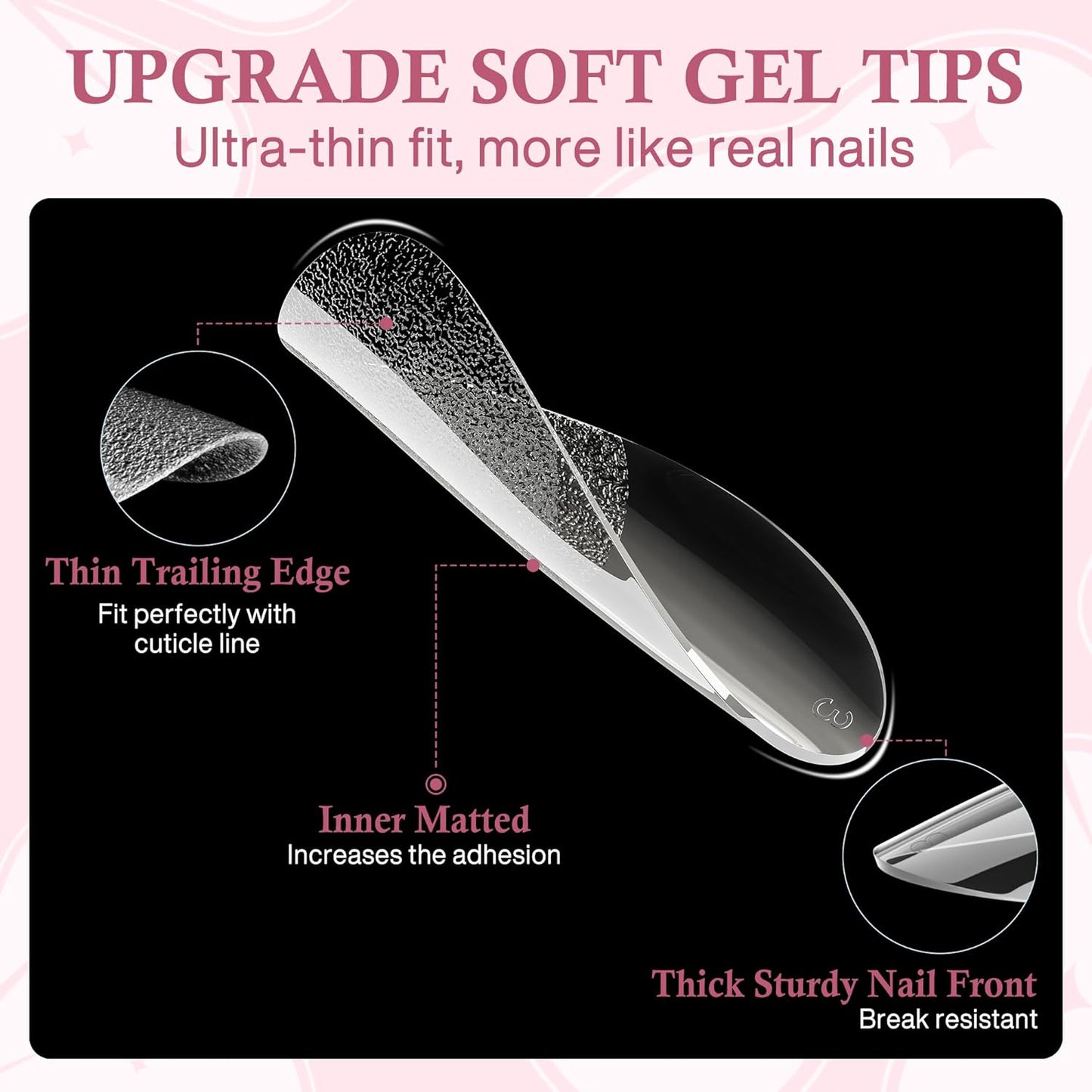 Medium Almond Nail Tips, 504pcs Soft Gel Pre-Filed Acrylic Almond Fake Nails, Half Matte Full Cover Clear Press on Flase Nail Tips for Nail Extension Home DIY 12 Sizes-Velvo Beauty