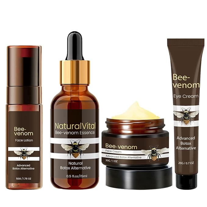 Bee Venom SkinCare Set, Includes New Zealand Bee Venom Face Lotion, Bee Venom Essence, Bee Venom Face Cream, Bee Venom Eye Cream, Anti-Wrinkle, Hydrating & Firming, Plant-Based Formula-Velvo Beauty