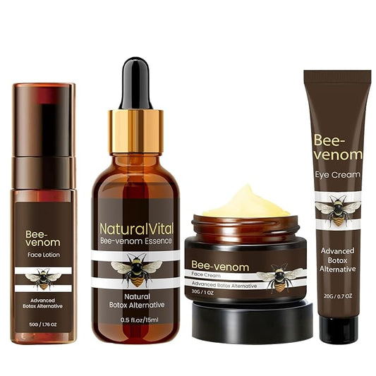 Bee Venom SkinCare Set, Includes New Zealand Bee Venom Face Lotion, Bee Venom Essence, Bee Venom Face Cream, Bee Venom Eye Cream, Anti-Wrinkle, Hydrating & Firming, Plant-Based Formula-Velvo Beauty
