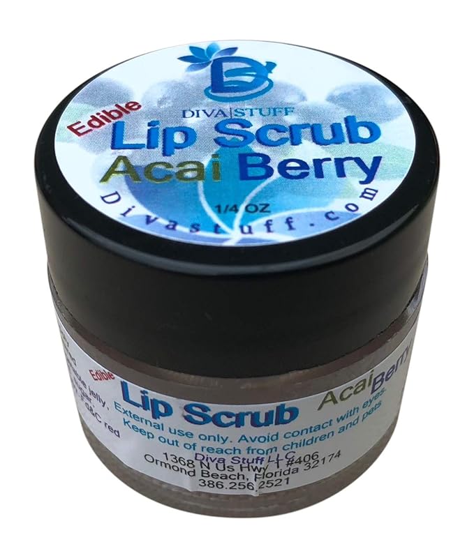 Diva Stuff Ultra Hydrating Lip Scrub for Soft Lips, Gentle Exfoliation, Moisturizer & Conditioner, Acai Berry – ¼ oz (Made in the USA)-Velvo Beauty