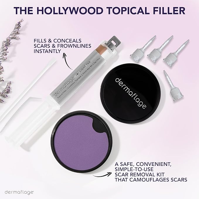 Dermaflage Scar Filler Kit - Light Tan - Deep Scar Cover and Waterproof Concealer for Acne Scars Wrinkles, and Ice Pick Scars Makeup, 1 mo supply-Velvo Beauty