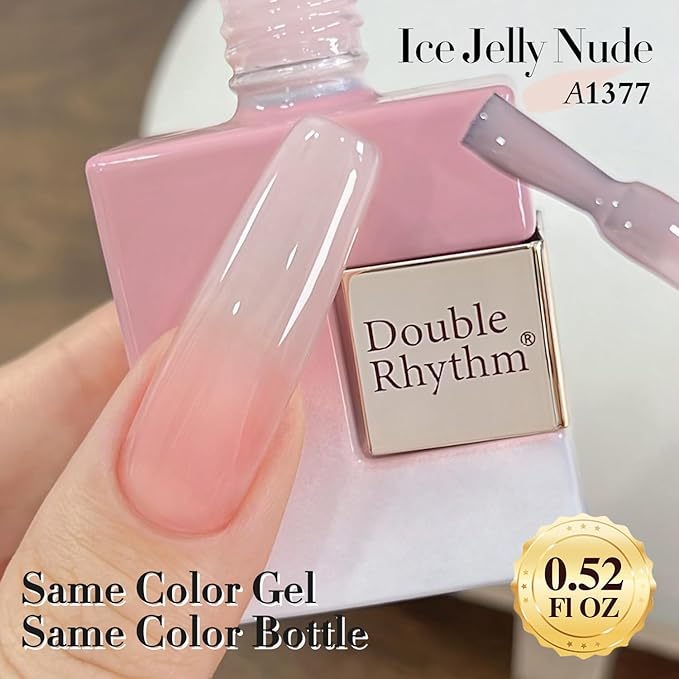 Double Rhythm Translucent Gel Polish Sheer Neutral Natural Light Milky Same Color Same Bottle 15ML Jelly Nail Polish Nail Art DIY at Home (Milky Pink-A1377)-Velvo Beauty