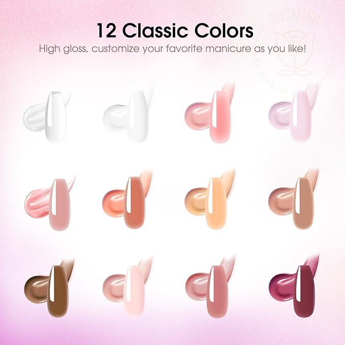 ROSALIND Poly Nail Gel Kit -12 Colors + Nail Art Accessories kit Clear Nude Poly Nails Gel Kit Starter Kit With Slip Solution Pro Nude Pink Nail Extensions Gel Set with Mini UV Lamp-Velvo Beauty