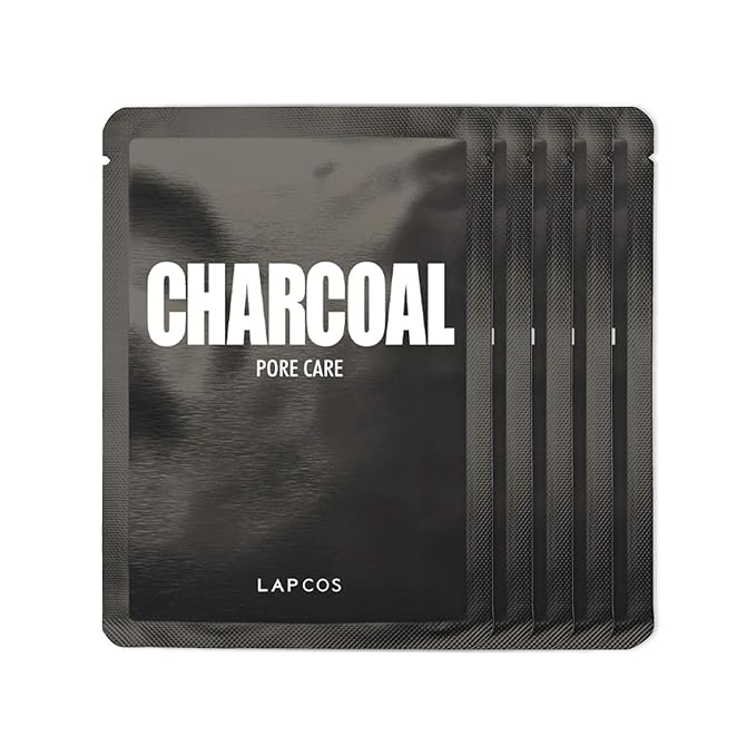LAPCOS Charcoal Sheet Mask, Daily Face Mask with Salicylic Acid and Tea Tree Oil to Detoxify and Tighten Skin, Korean Beauty Favorite, 5-Pack-Velvo Beauty