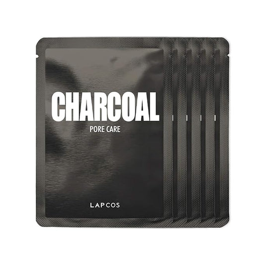 LAPCOS Charcoal Sheet Mask, Daily Face Mask with Salicylic Acid and Tea Tree Oil to Detoxify and Tighten Skin, Korean Beauty Favorite, 5-Pack-Velvo Beauty