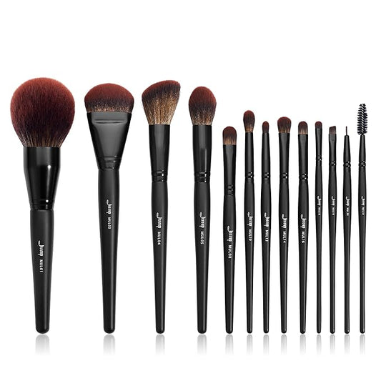 Jessup Full Makeup Brushes Set 13pcs, Professional Vegan Foundation Powder Contour Blush Highlight Eyeshadow Blending Concealer Spoolie EyeLiner Brush, Phantom Black T300-Velvo Beauty