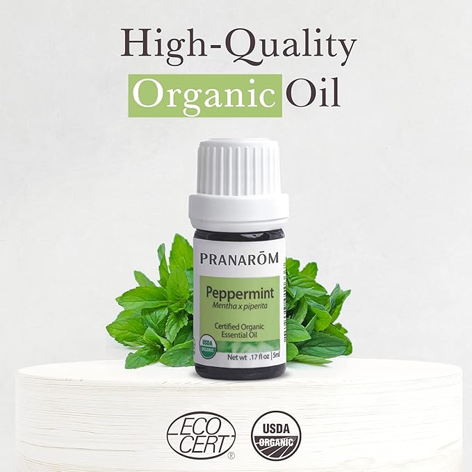 Pranarom USDA Certified Organic Peppermint Essential Oil (5ml), 100% Pure Undiluted Therapeutic Grade from India for Aromatherapy, Diffuser, Topical, Cooling, Massage & Relaxation-Velvo Beauty