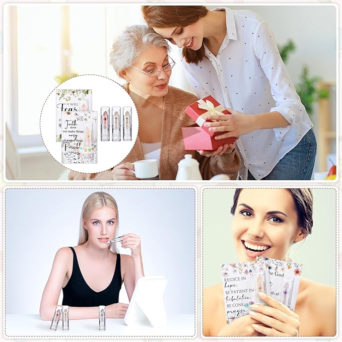 12 Sets Christian Lip Balms with Inspirational Bible Verse Card Bulk Gifts for Women Flower Sign Taste Lip Balm with Tag for Employee Coworker Teacher Family Church Wedding Favor-Velvo Beauty