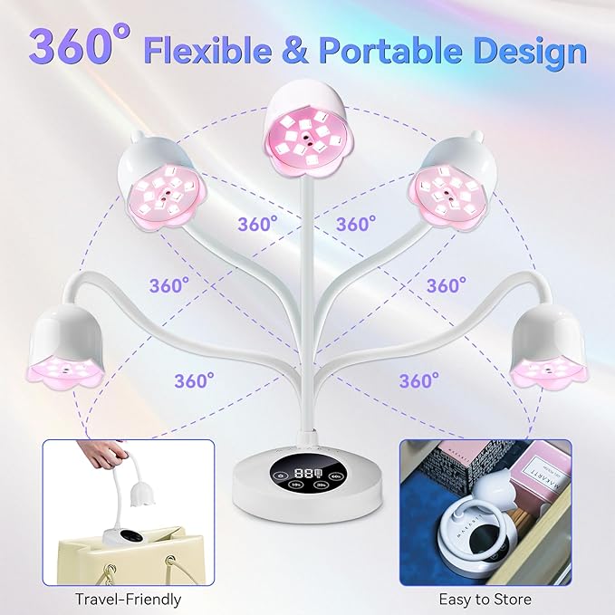 Makartt UV Nail Lamp: Mini UV Light for Gel Nails Polish Luminoza 30W Rechargeable LED Nail Light Nail Dryer with 4 Timers & Auto Sensor, Fast Curing Goosenecks Lamp for Home DIY Manicure-Velvo Beauty