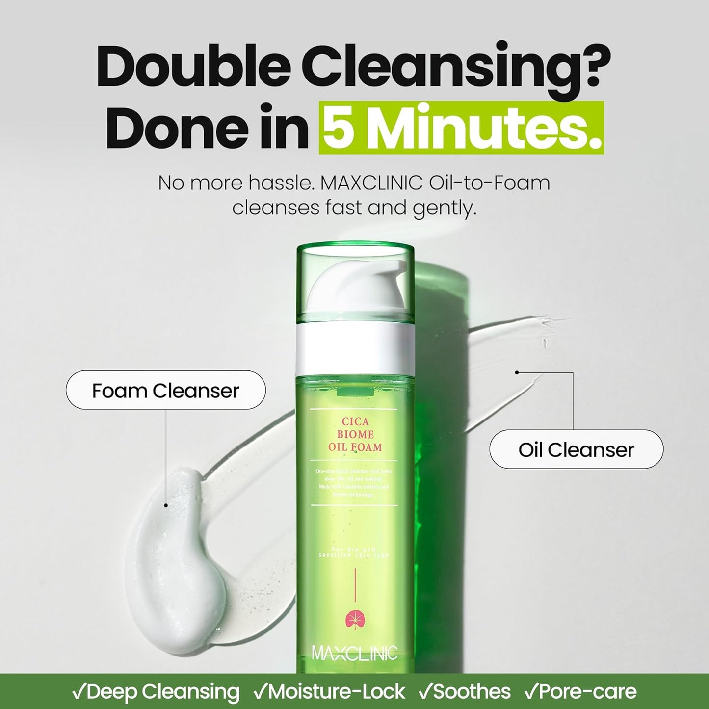 [K-Beauty] Cica Biome Oil to Foam - All-in-One Korean Face Wash OilBased Foaming Facial Cleanser - Deeply Hydrating & Moisturizing Makeup Deep Cleansing Oil for Sensitive Skin (3.88 fl oz)-Velvo Beauty