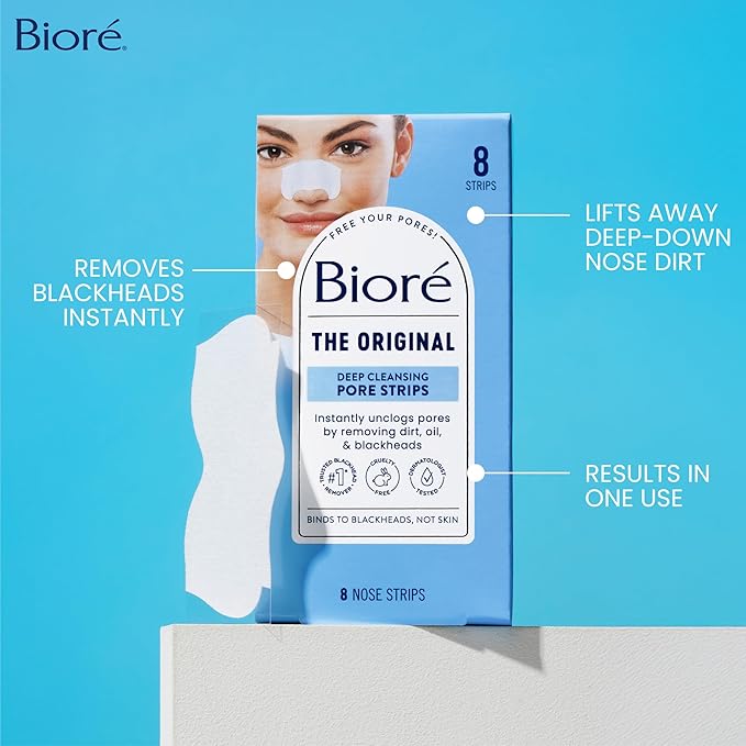 Bioré Original Blackhead Remover Strips, Deep Cleansing Nose Strips With Instant Pore Unclogging, Features C-Bond Technology, Oil-Free, Non-Comedogenic Use, 14 Count-Velvo Beauty
