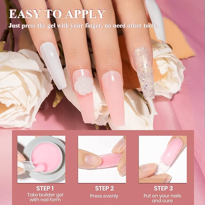 MIZHSE Solid Builder Gel, Nail Sculpture Gel Non-Sticky 4 Colors Nude Clear White Pink Hard Builder Nails UV LED Nail Extension for Salon Manicure Home DIY-Velvo Beauty