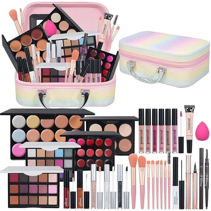 All In On Makeup Kit Makeup Set For Teens, Women, Girl and Beginners Includes Eyeshadow Concealer Palette Lip Gloss Set Lipstick Eye Pencil Makeup Brushes-Velvo Beauty