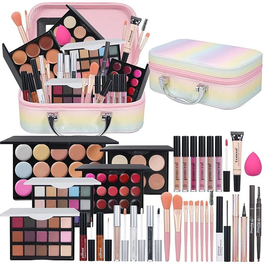 All In On Makeup Kit Makeup Set For Teens, Women, Girl and Beginners Includes Eyeshadow Concealer Palette Lip Gloss Set Lipstick Eye Pencil Makeup Brushes-Velvo Beauty