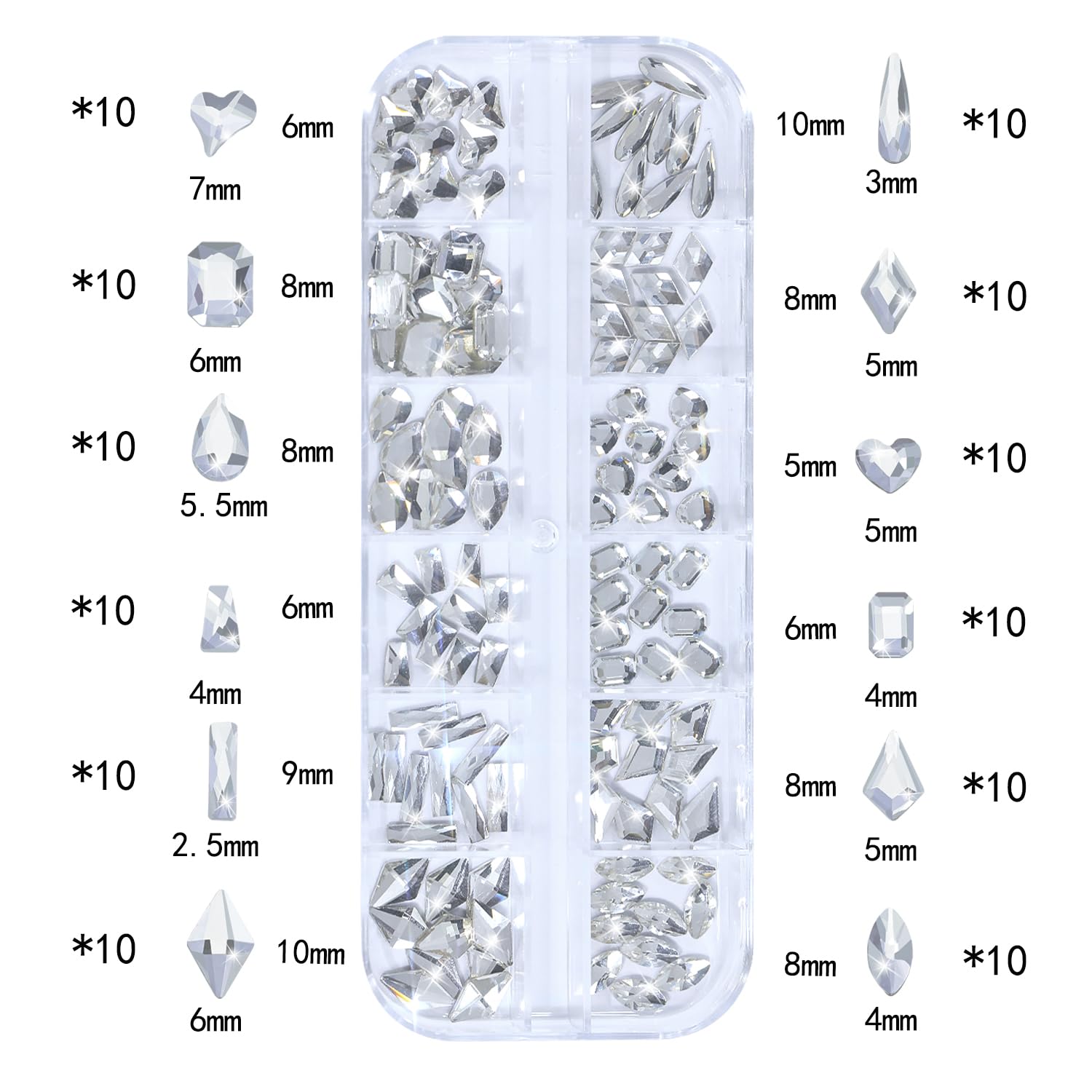 HNUIX Nail Rhinestones - 3D Multi Shape Size, Crystal Clear Nail Gems, Flat Back, with Kit, for Nail Art, DIY Decorations-Velvo Beauty