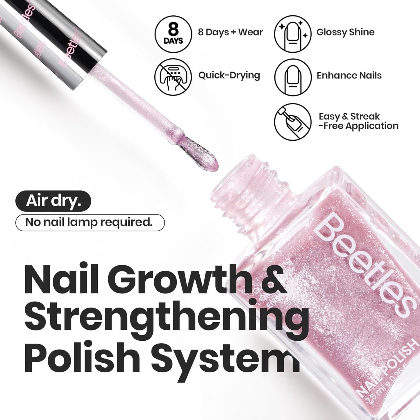 Beetles Pink Nail Polish Set, 6 Colors Glitter Quick Dry Nail Polish Kit Sly Moonlit Fairy Fingernail Polish Gifts for Women Salon DIY Manicure Kit-Velvo Beauty